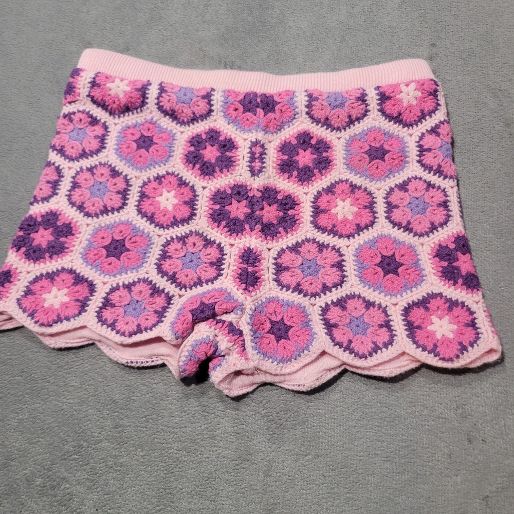 Andy Evan Shorts Girls 6X Pink Purple Crochet Hexagon Floral Knit Scalloped Boho